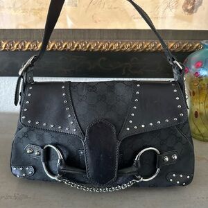 Authentic Gucci Black Studded Horsebit
Shoulder Bag